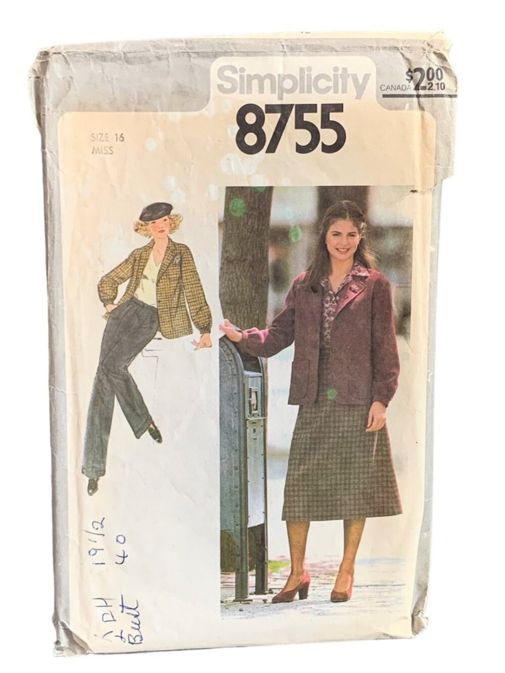 Vintage Simplicity 8755 Misses Jacket Pant Skirt Sewing Pattern Size 16